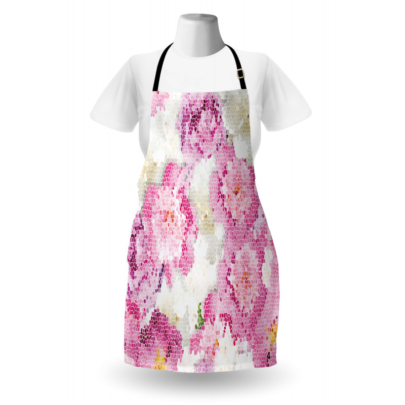 Mosaic Peony Flowers Art Apron