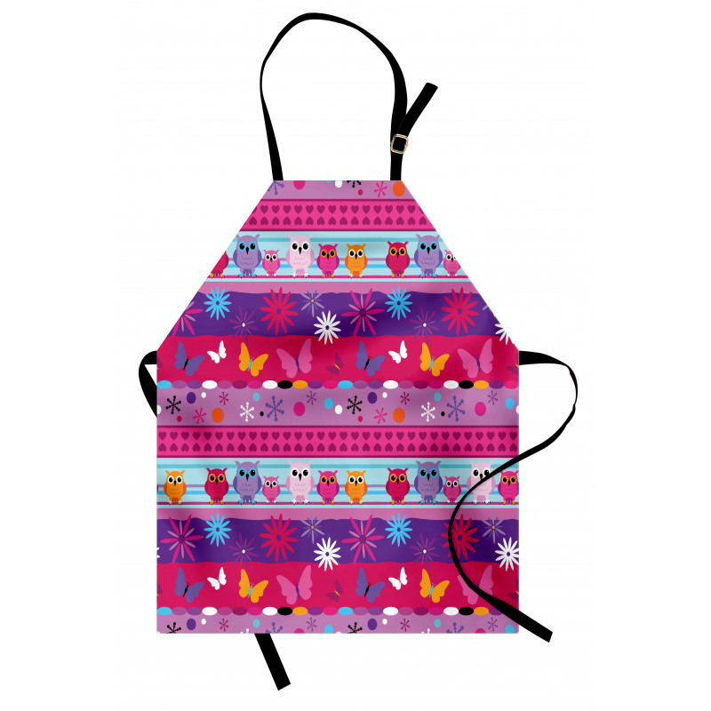 Cartoon Owls and Flowers Apron