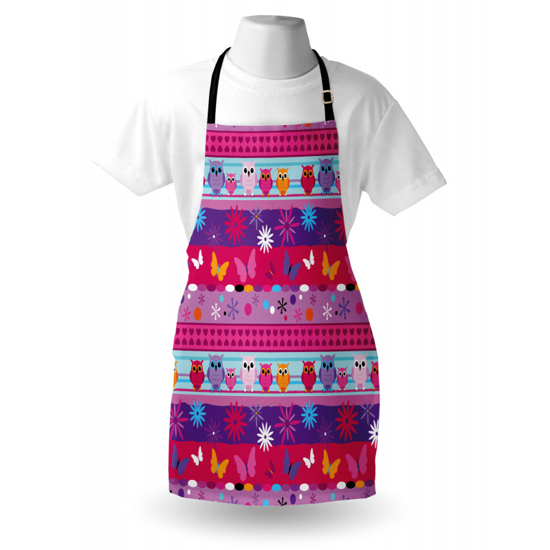 Cartoon Owls and Flowers Apron