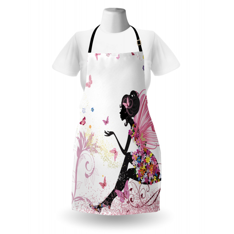 Kelebek Mutfak Önlüğü Bahar Çiçekli Elbiseli Kız