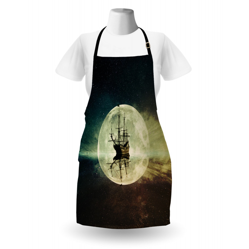 Old Ship Sea Moonlight Apron