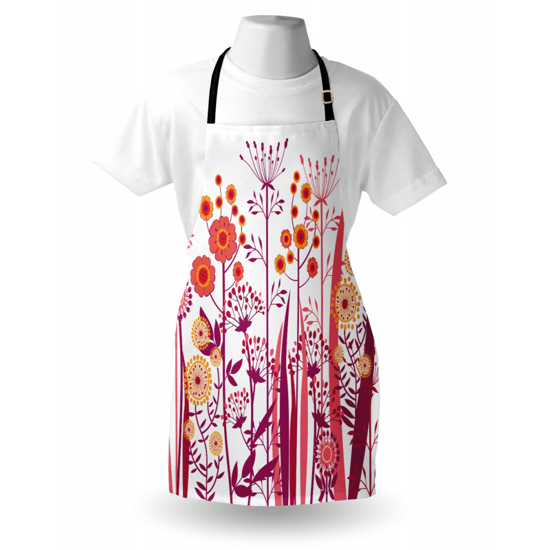 Pink Florals Leaves Buds Apron