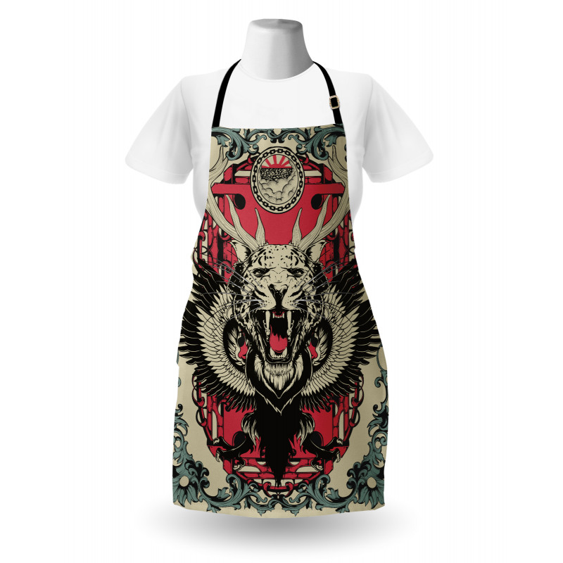 Leopard Head Horns Wings Apron