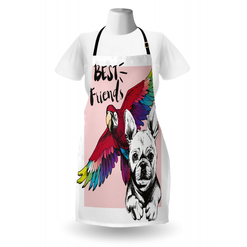 Bulldog Parrot Friends Apron