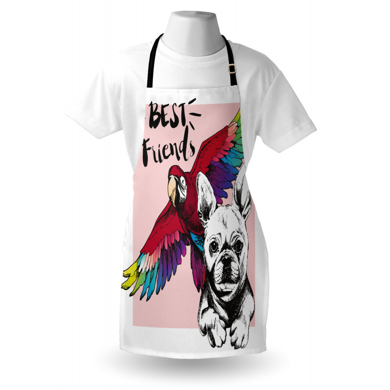 Bulldog Parrot Friends Apron