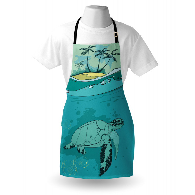 Egzotik Mutfak Önlüğü Su Kaplumbağası Desenli