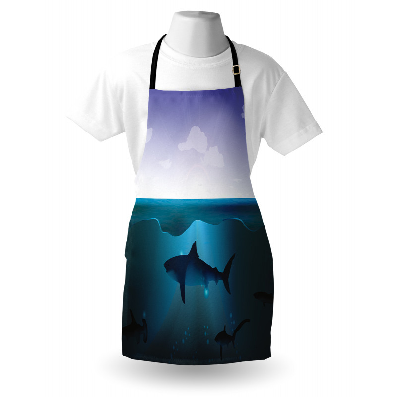 Denizci Mutfak Önlüğü Köpek Balıkları Desenli