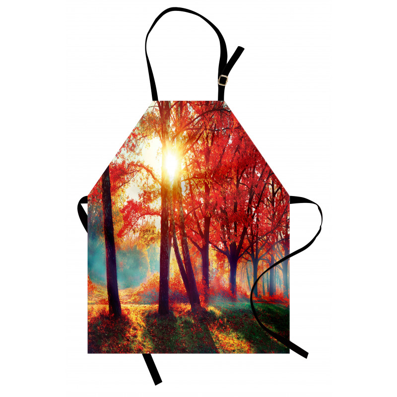 Doğa Mutfak Önlüğü Kırmızı Ağaç ve Güneş