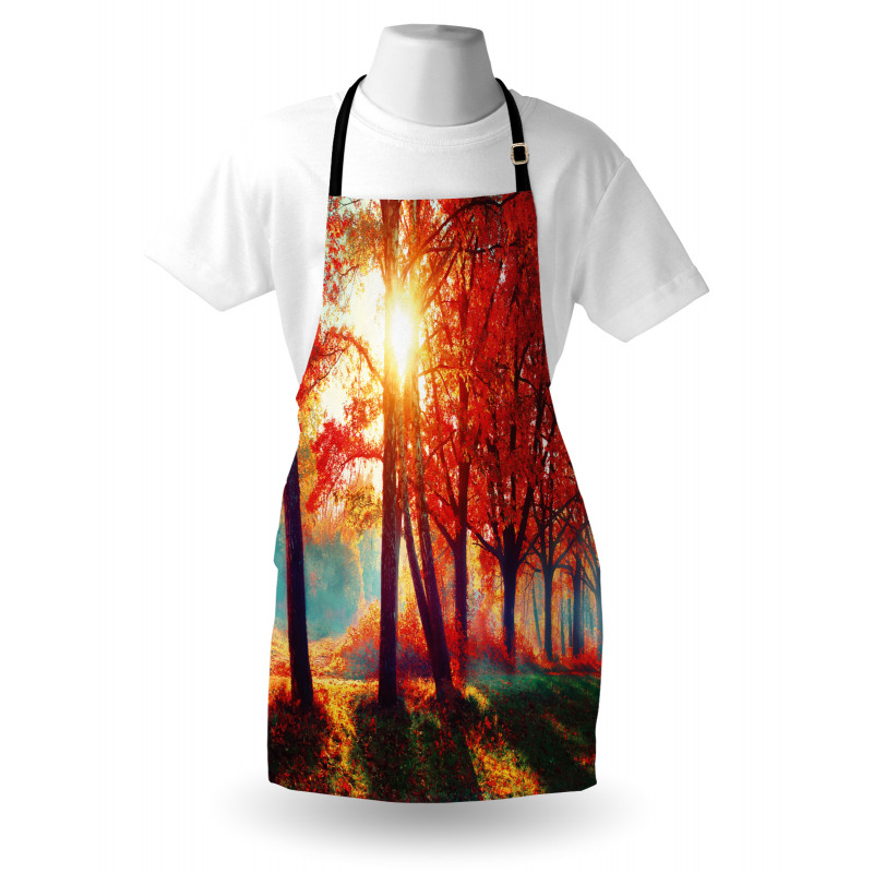 Doğa Mutfak Önlüğü Kırmızı Ağaç ve Güneş