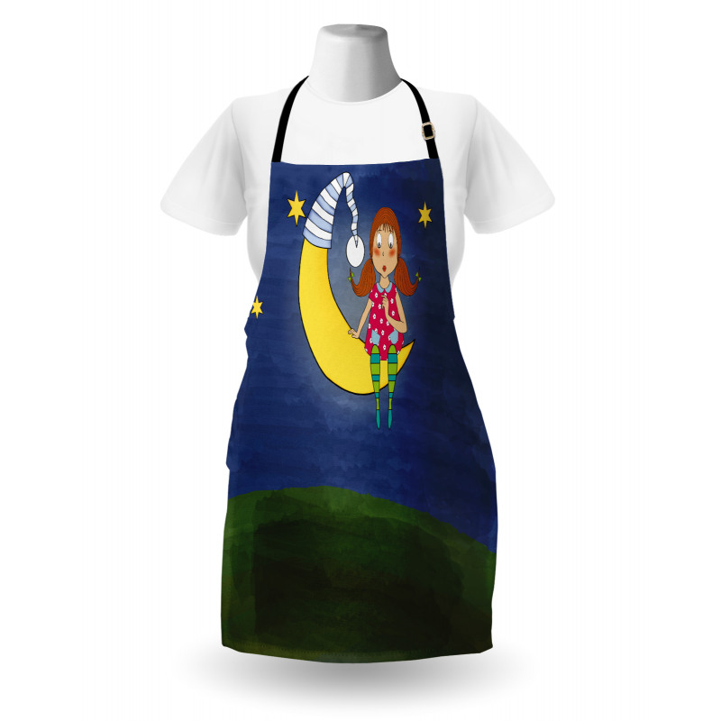 Girl on Moon Words Artwork Apron