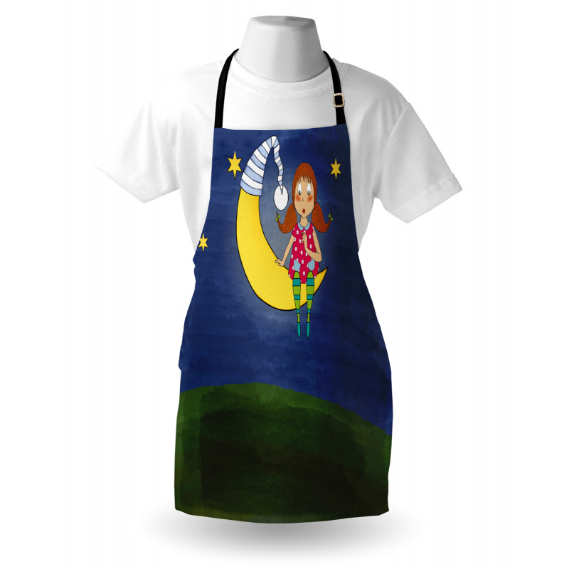 Girl on Moon Words Artwork Apron