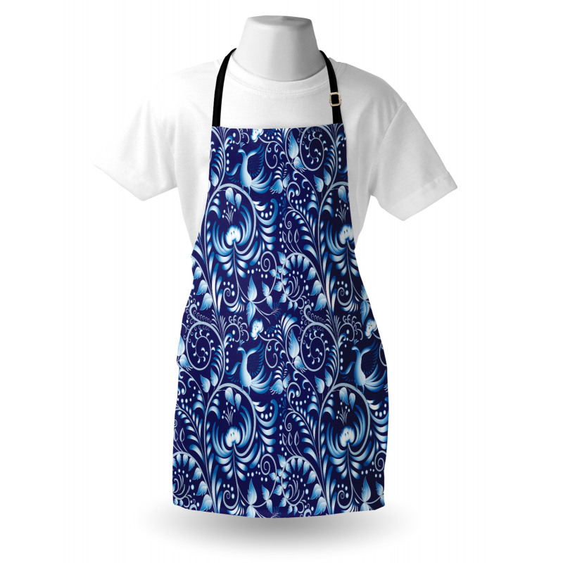 Geleneksel Mutfak Önlüğü Mavi Çiçekli Desen