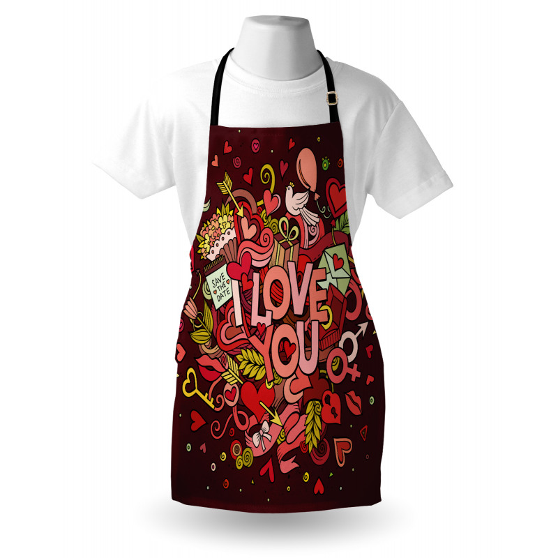 Aşk Mutfak Önlüğü Seni Seviyorum Temalı Semboller ve Çiçekler