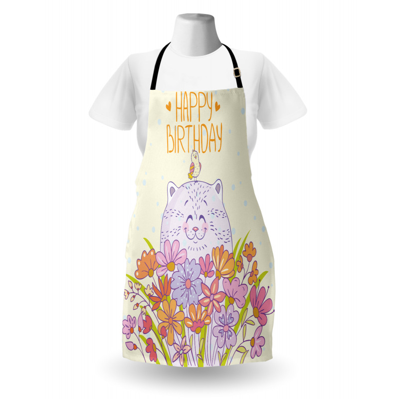 Happy Cat Bird Flowers Apron