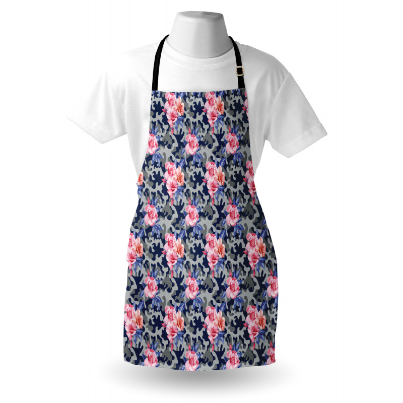 Pink Roses Retro Camo Apron