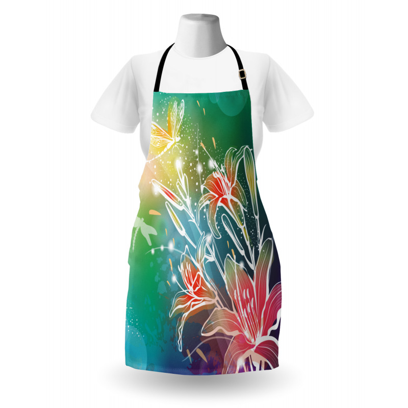 Digital Lilacs Dragonfly Apron