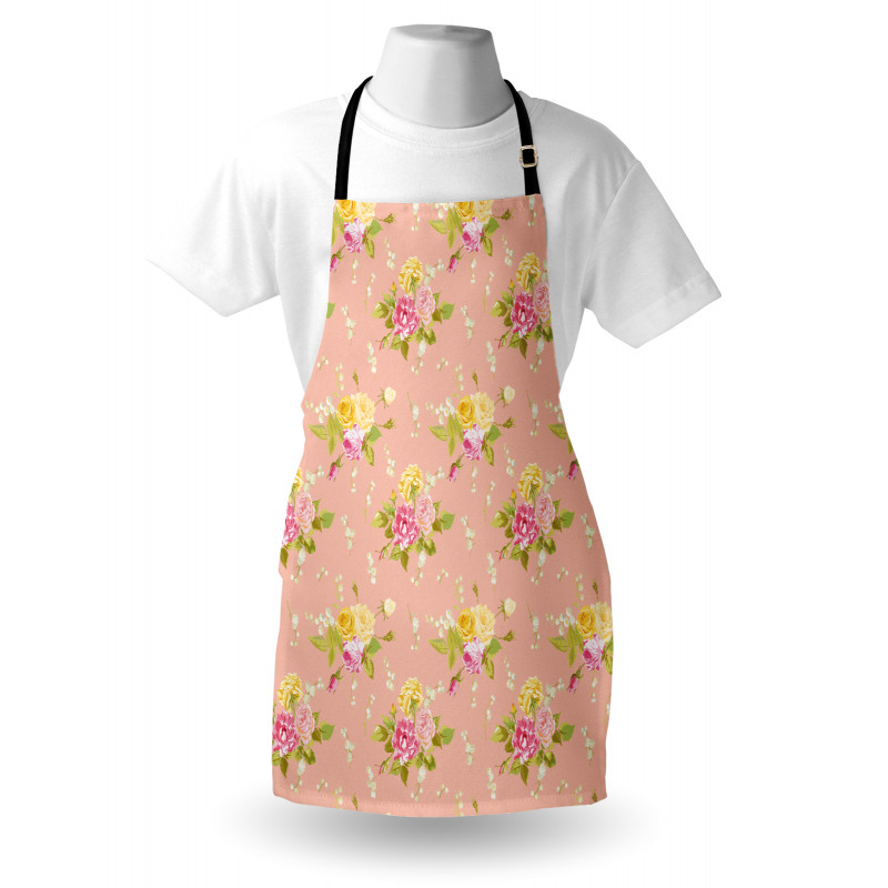 Çiçekli Mutfak Önlüğü Pembe ve Sarı Güller