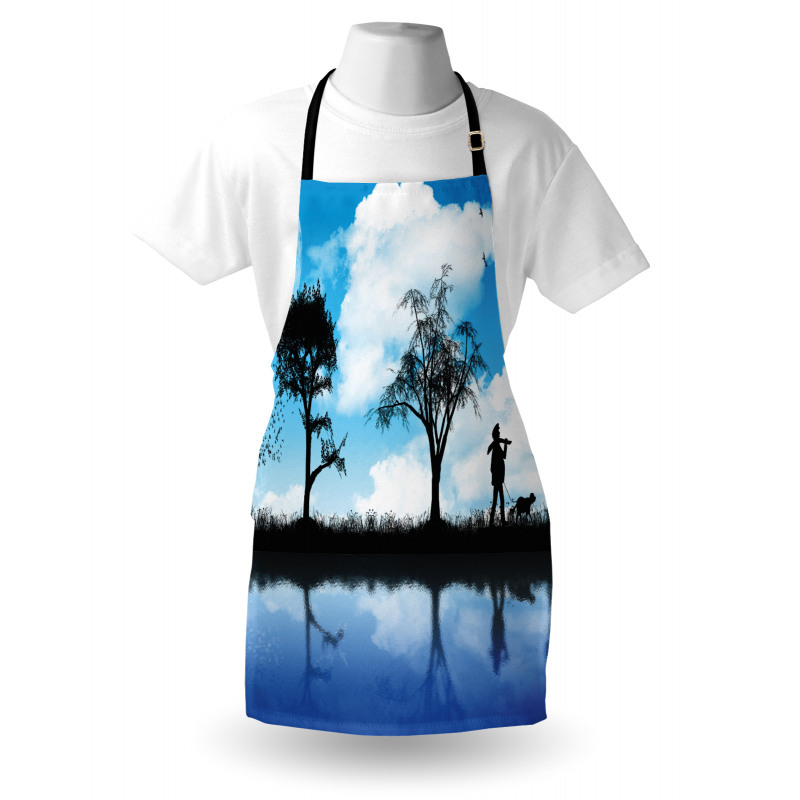 Man Dog Lake Tree Moon Apron