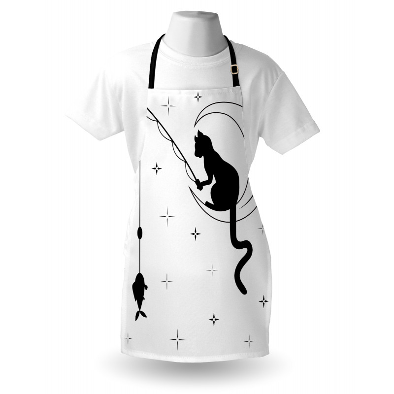 Fishing Kitty on Moon Art Apron