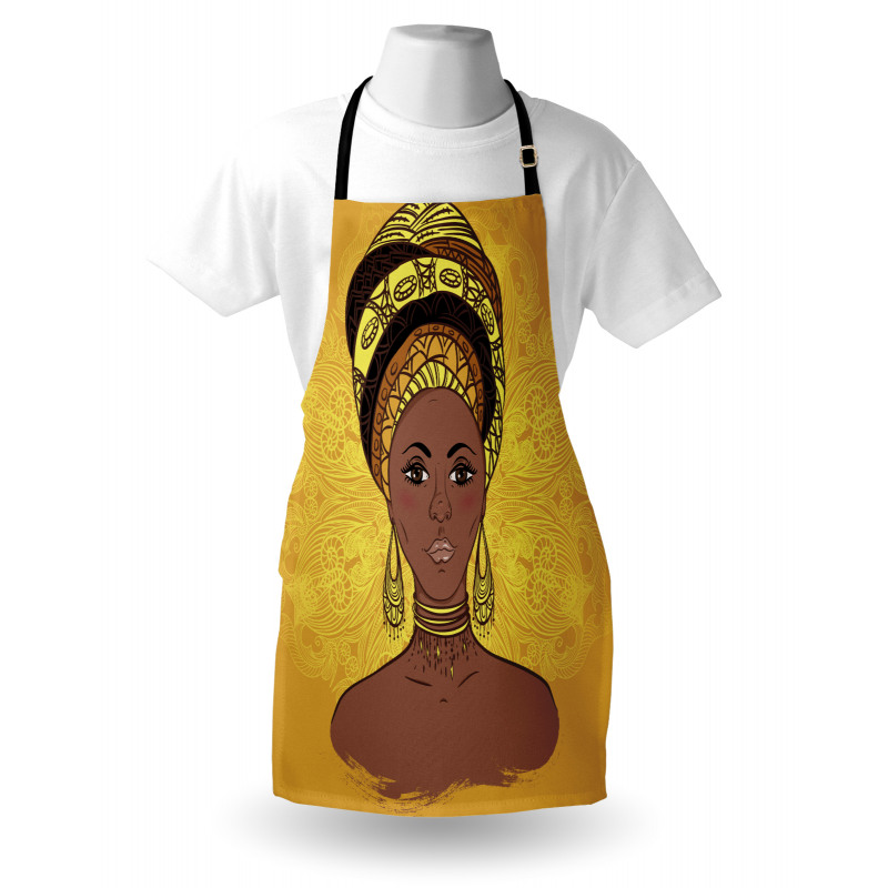 Etnik Mutfak Önlüğü Sarı Küpeli Afrikalı
