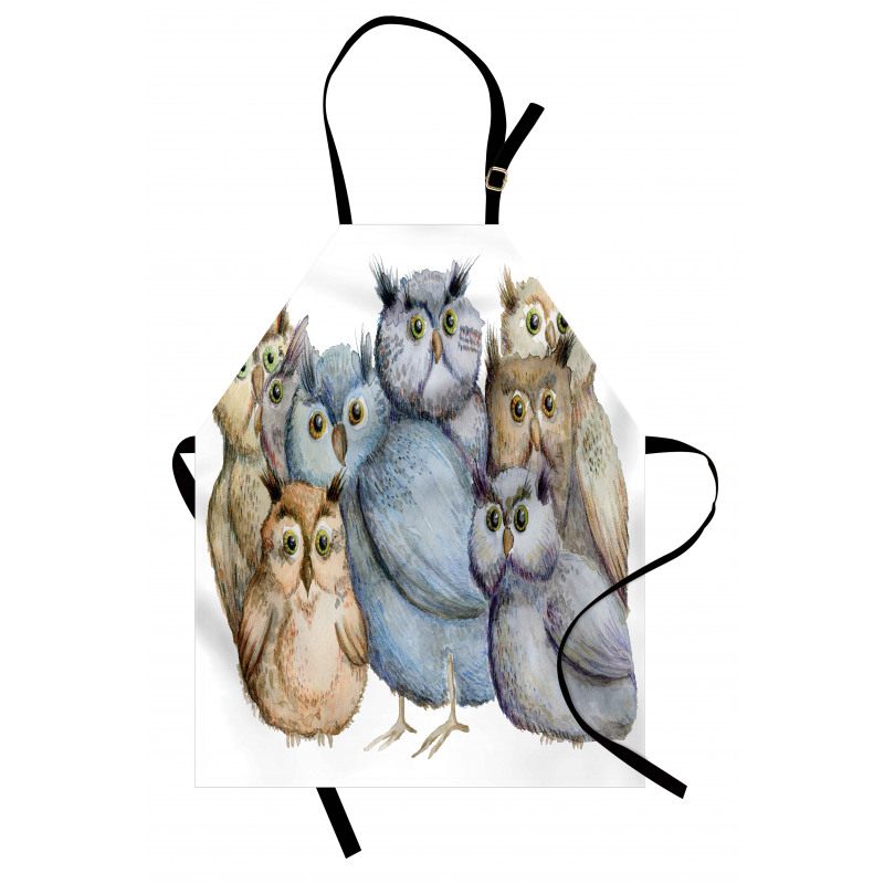 Owl Family Portrait Art Apron