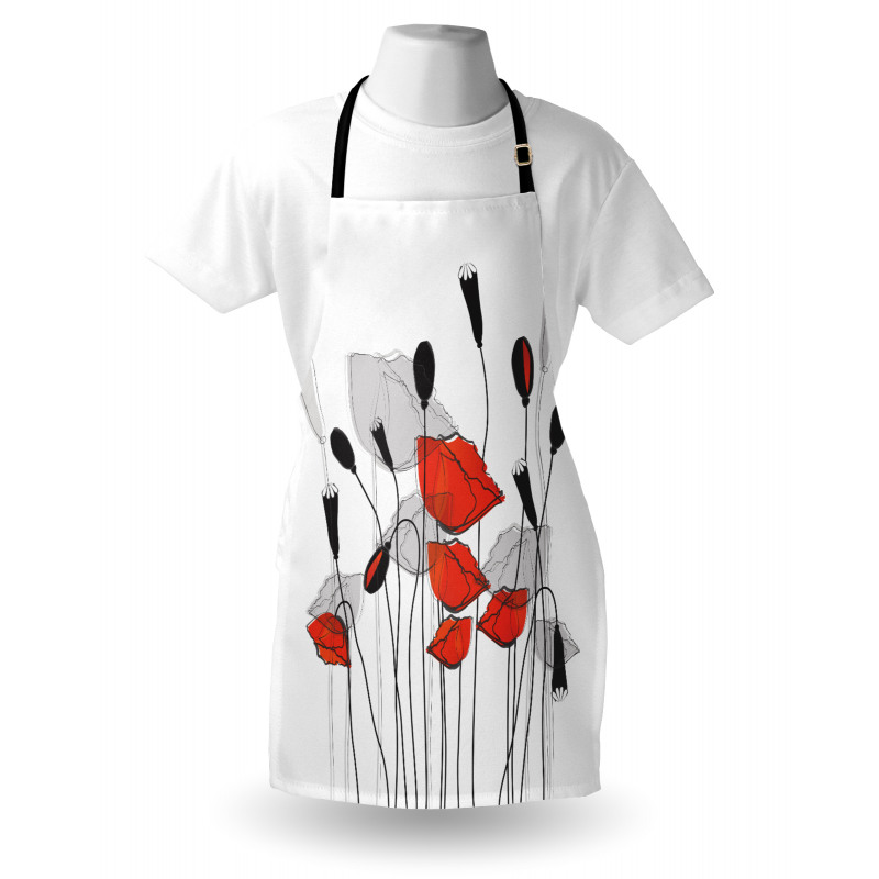 Hand Drawn Poppy Flowers Apron