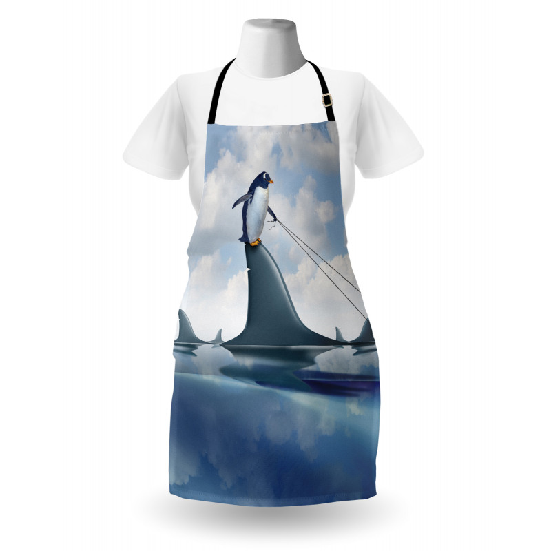 Penguin Holding Wild Fish Apron