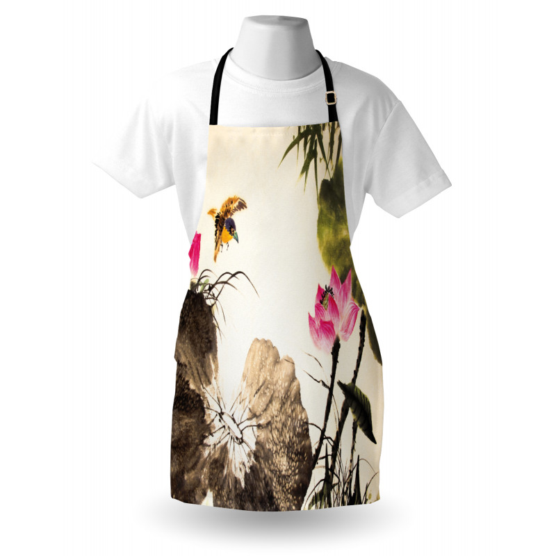 Çiçekli Mutfak Önlüğü Mor Çiçek ve Kuş