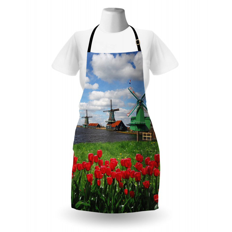 Red Color Tulips Field Apron