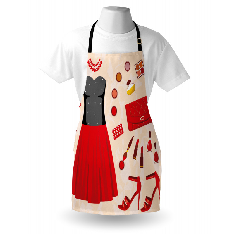 Feminen Mutfak Önlüğü Gri Kırmızı Elbise