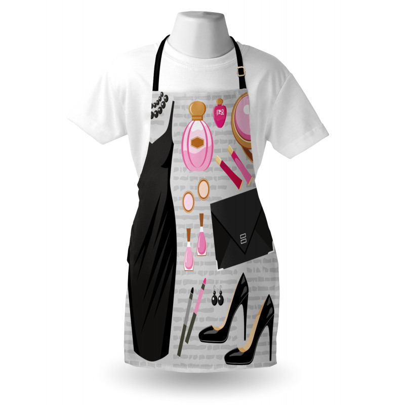 Feminen Mutfak Önlüğü Siyah Elbise Desenli