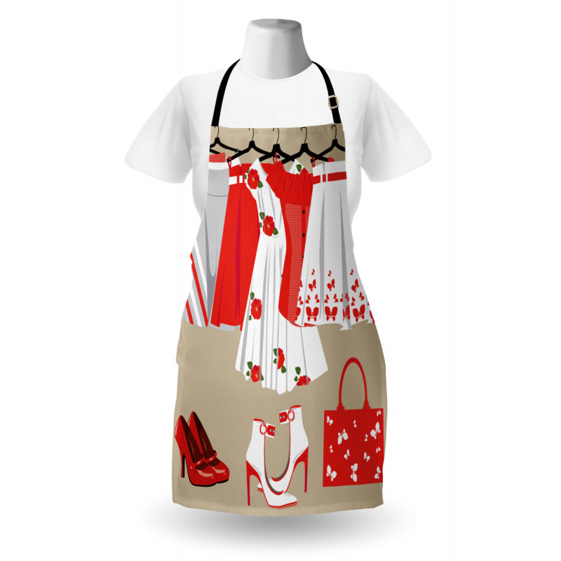 Feminen Mutfak Önlüğü Kırmızı Beyaz Giysiler