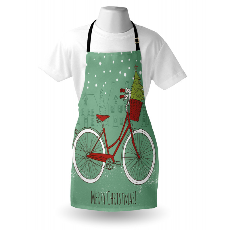 Bisikletli Mutfak Önlüğü Noel Bisikleti Desenli