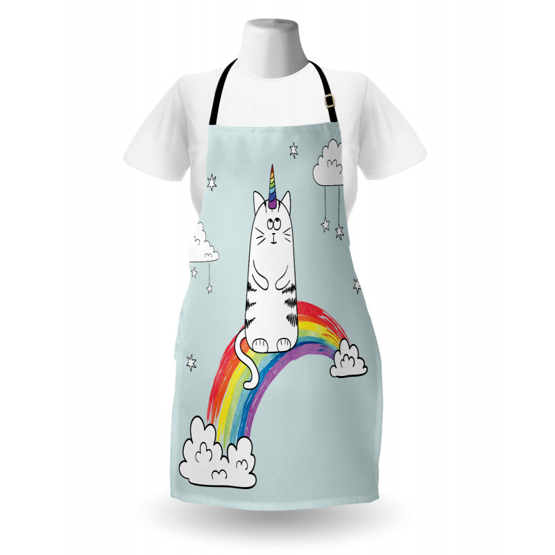 Komik Mutfak Önlüğü Unicorn Kedi Desenli