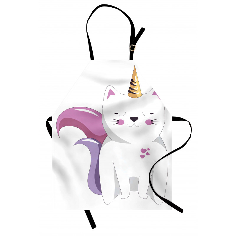 Sevimli Mutfak Önlüğü Beyaz Kedi Unicorn