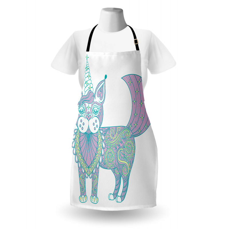 Pastel Mutfak Önlüğü Süslü Kedi Unicorn