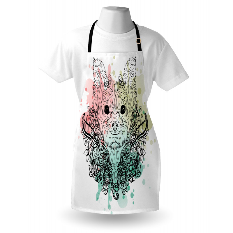 Dog Sketch Flowers Apron