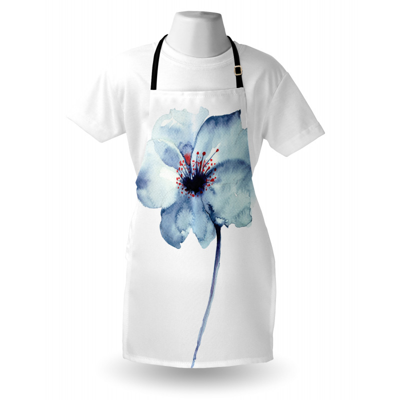 Çiçekli Mutfak Önlüğü Mavi Sulu Boya Çiçek Sade