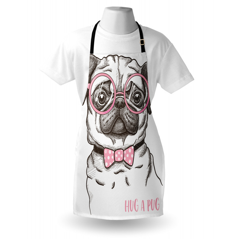 Pug with Bow Glasses Apron