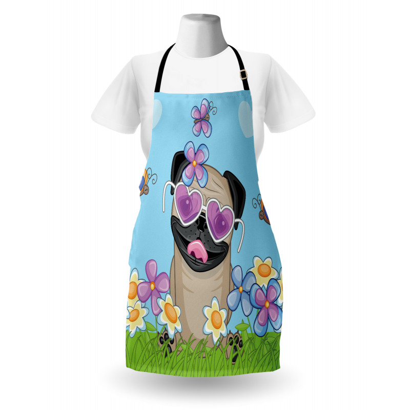 Puppy on the Field Flowers Apron