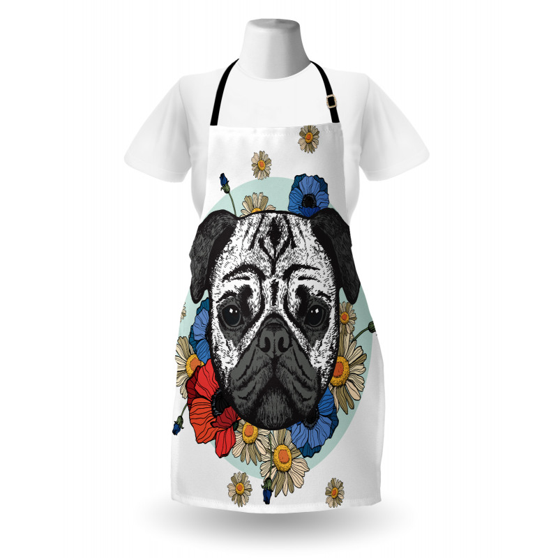 Black and White Head of Dog Apron