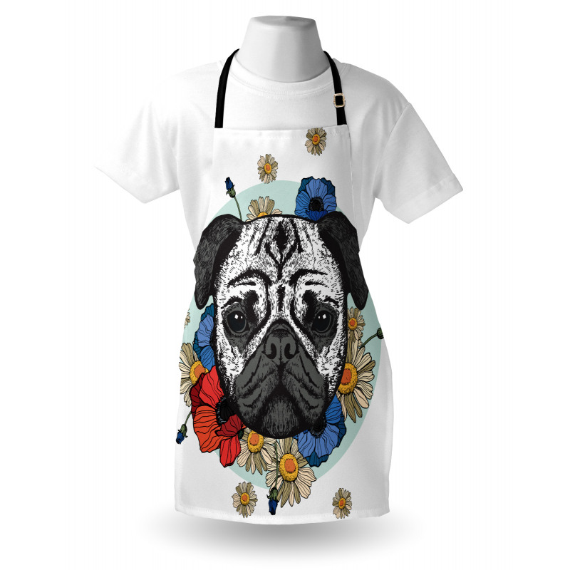 Black and White Head of Dog Apron