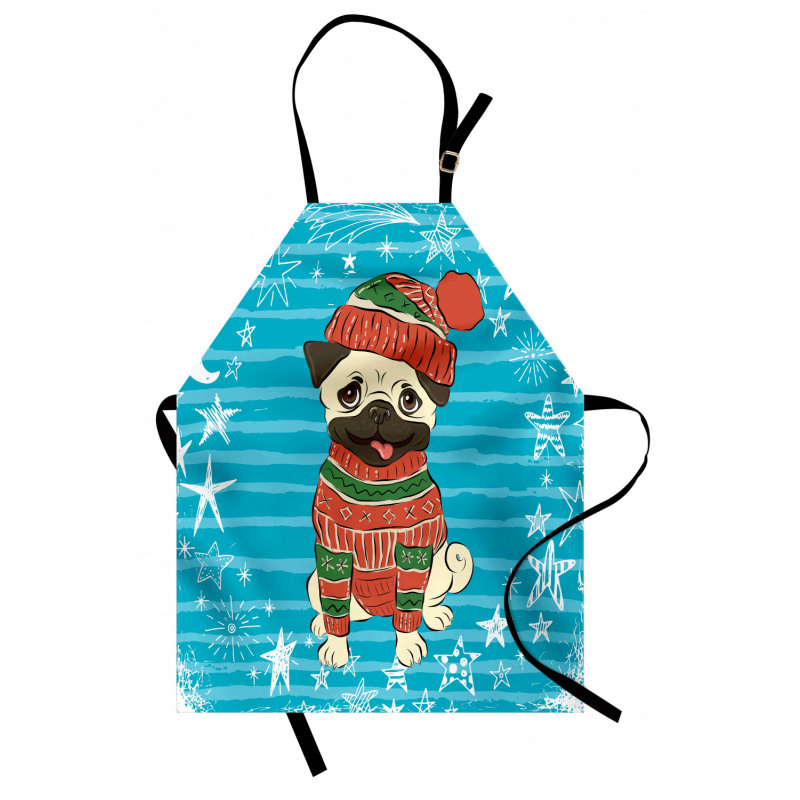 Happy Dog in Winter Clothes Apron