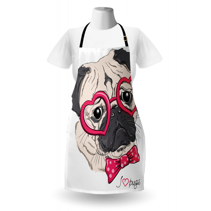 Hayvan Mutfak Önlüğü Pembe Gözlüklü Papyonlu Hipster Pug Köpek