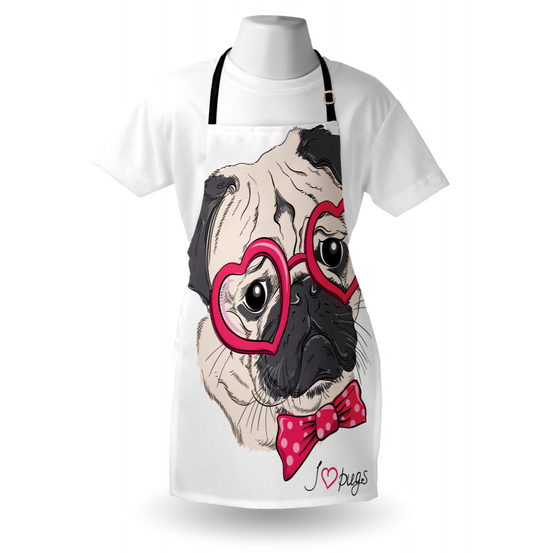 Hayvan Mutfak Önlüğü Pembe Gözlüklü Papyonlu Hipster Pug Köpek