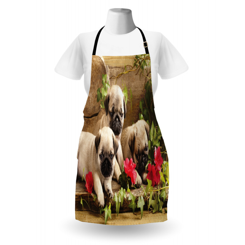 Sibling Puppies Flowers Apron