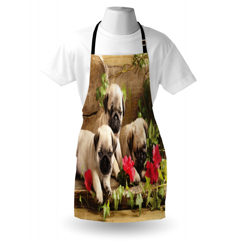 Sibling Puppies Flowers Apron