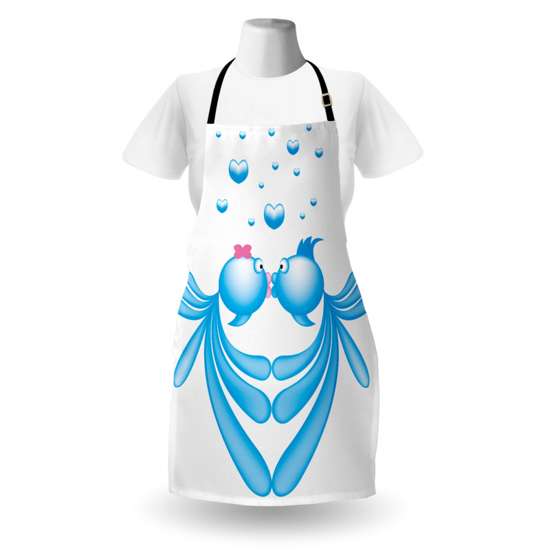 Blue Cartoon Fishes Heart Apron