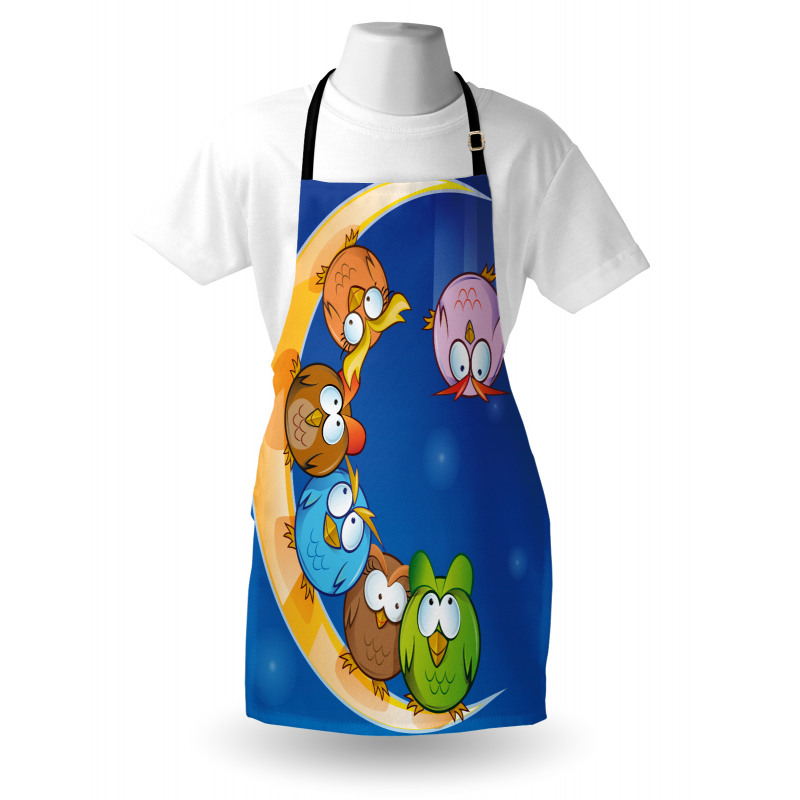 Cartoon Moon Owls Playing Apron