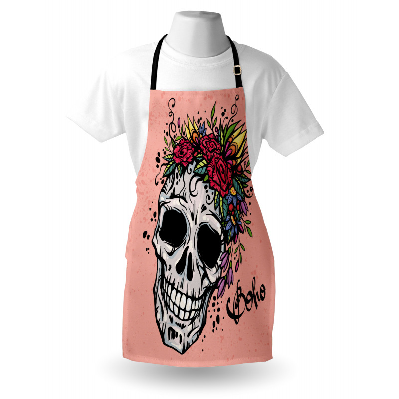 Skull Boho Floral Wreath Apron